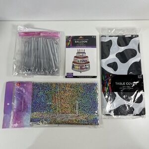 Sparkly‎ Space Cowgirl Print Birthday Party Decorations Kit Iridescent Set